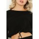 Black Brushed Waffle Drawstring Sweat