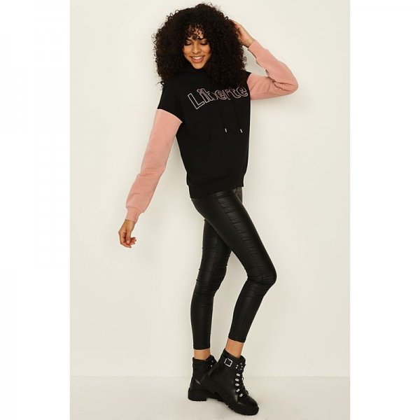Black-Dusty Pink Liberte Colour Block Hoodie